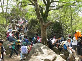 混雑している登山道